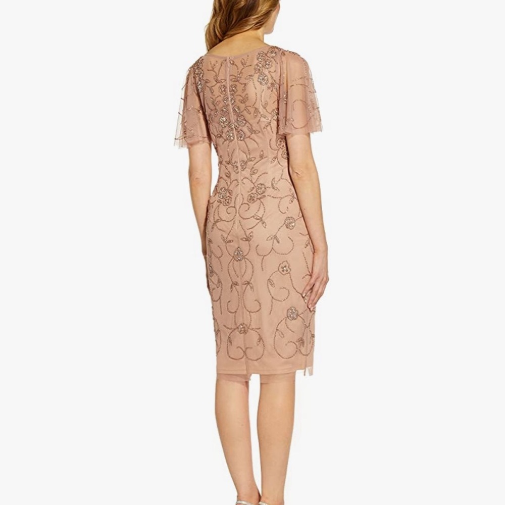 ADRIANNA PAPELL Womens Rose Gold Short Sleeve Knee Length Formal Sheath Dress 4 - Picture 2 of 8
